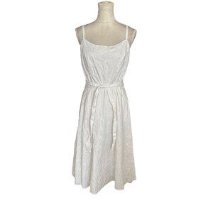 Robin Jordan Square Neck Midi White Dress Belted Waist Textured Timeless Sz 10